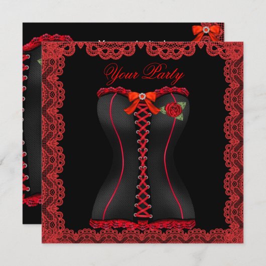 Invitation Superbe Soirée Corset en Dentelle Rouge (Devant / Derrière)