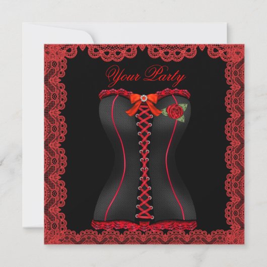 Invitation Superbe Soirée Corset Rouge à Dentelle (Devant)