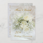 Invitation Superbes roses blanches 30e anniversaire de Mariag (Devant / Derrière)