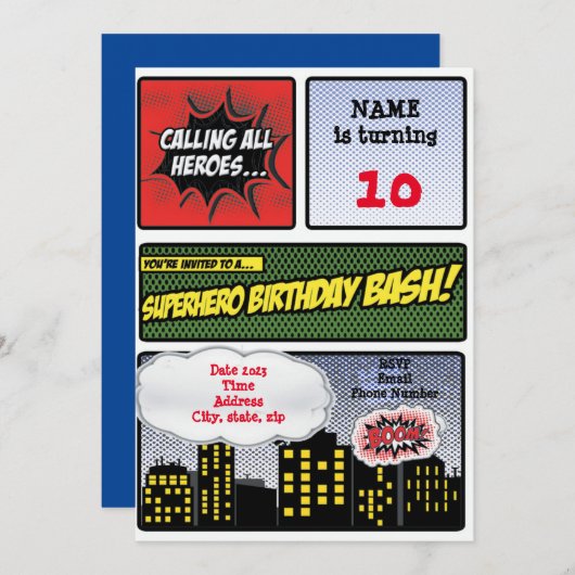 Invitation Superhero (Devant / Derrière)