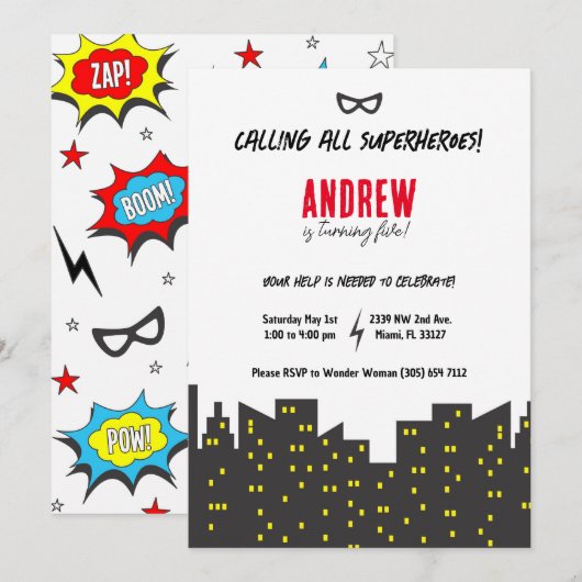 Invitation Superhero (Devant / Derrière)