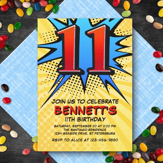 Invitation Superhero 11e anniversaire