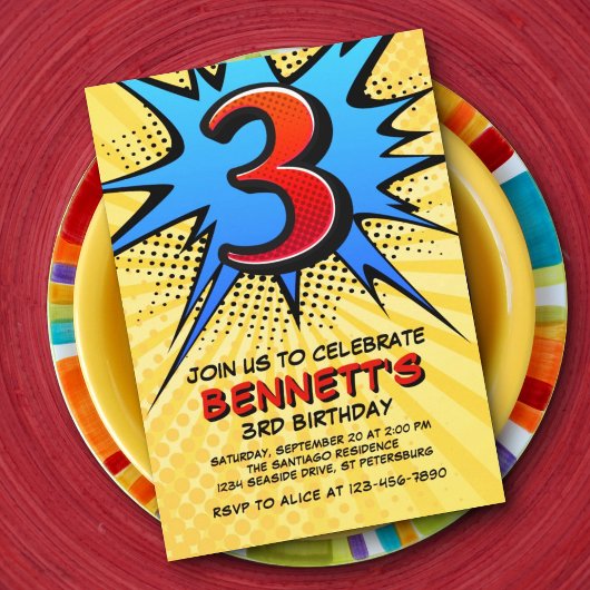 Invitation Superhero 3e anniversaire