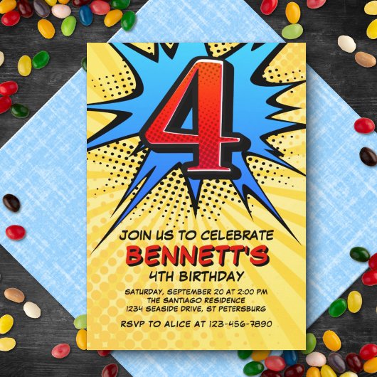 Invitation Superhero 4e anniversaire