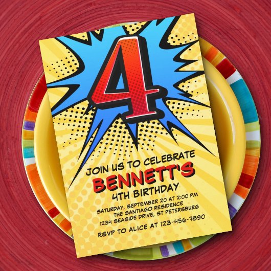 Invitation Superhero 4e anniversaire