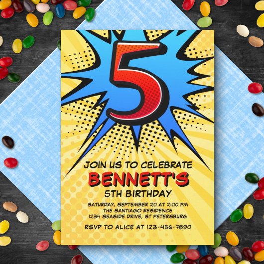 Invitation Superhero 5e anniversaire