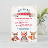 Invitation Superhero animal mignon premier anniversaire (Debout devant)