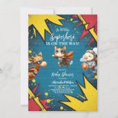 Invitation Superhero Animaux Baby shower garçon (Devant)