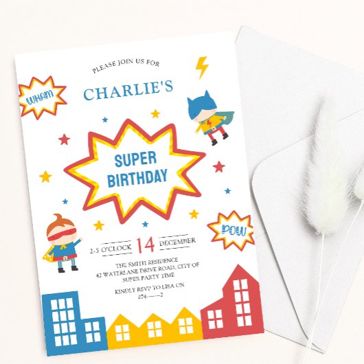 Invitation Superhero Anniversaire de enfant Party