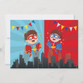 Invitation Superhero Anniversaire Frères Blue Red Photo Boy (Dos)