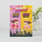 Invitation Superhero Anniversaire Soeur rose Jaune (Debout devant)