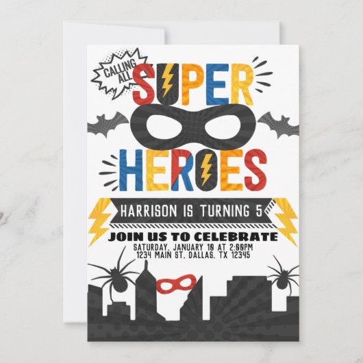 Invitation Superhero Anniversaire Thème (Devant)