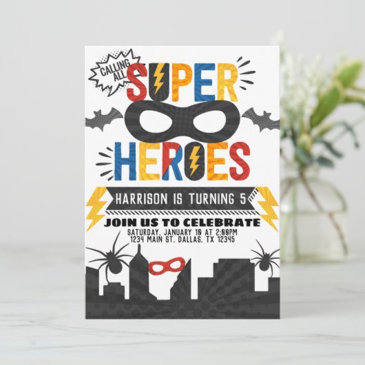 Invitation Superhero Anniversaire Thème (Debout devant)