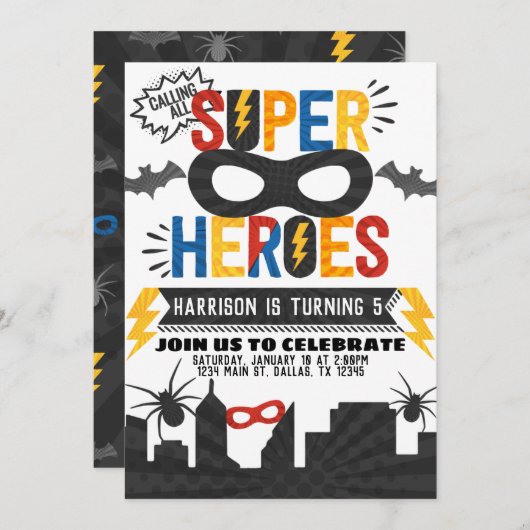 Invitation Superhero Anniversaire Thème (Devant / Derrière)
