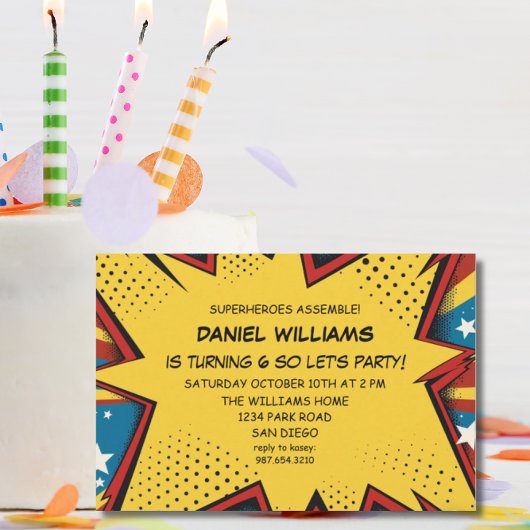 Invitation Superhero Assembler Pop Art Anniversaire Garçons