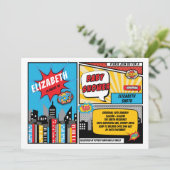 Invitation Superhero Baby shower / Superheroes Comic Book (Debout devant)