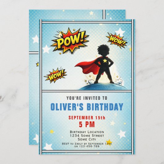 Invitation Superhero Boy Birthday Party (Devant / Derrière)