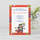 Invitation Superhero Boy Brunette Comic Action Hero Party (Debout devant)
