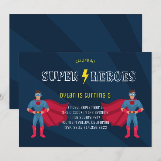 Invitation Superhero Boys Comédie Livre Anniversaire (Devant / Derrière)