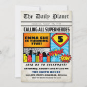 Invitation Superhero Boy's Newspaper's Comic Style Anniversai (Devant)