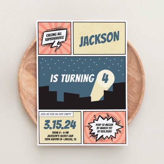 Invitation Superhero Comic Book Boy Birthday