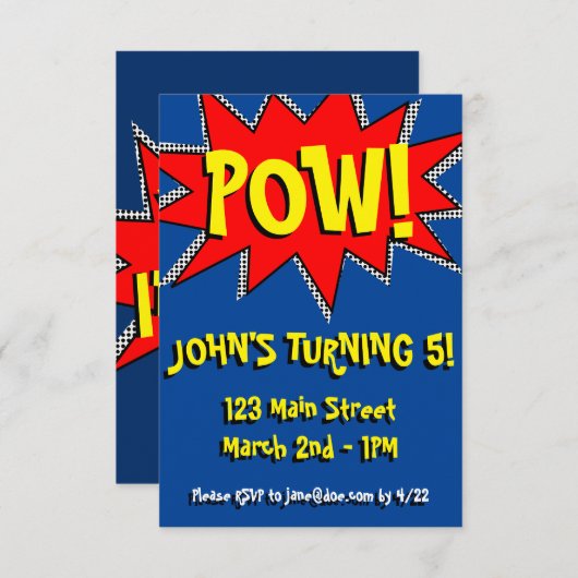 Invitation Superhero Comic Book Modèle d'invitation à thème (Devant / Derrière)