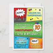 Invitation Superhero Comic Book N'importe quel âge Anniversai (Devant)