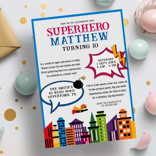 Invitation Superhero Comic Boys Anniversaire