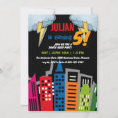 Invitation Superhero Dark City Building Anniversaire de enfan (Devant)