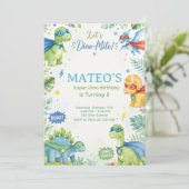 Invitation Superhero Dinosaur Watercolor Birthday Party Paste (Debout devant)