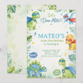 Invitation Superhero Dinosaur Watercolor Birthday Party Paste (Devant / Derrière)