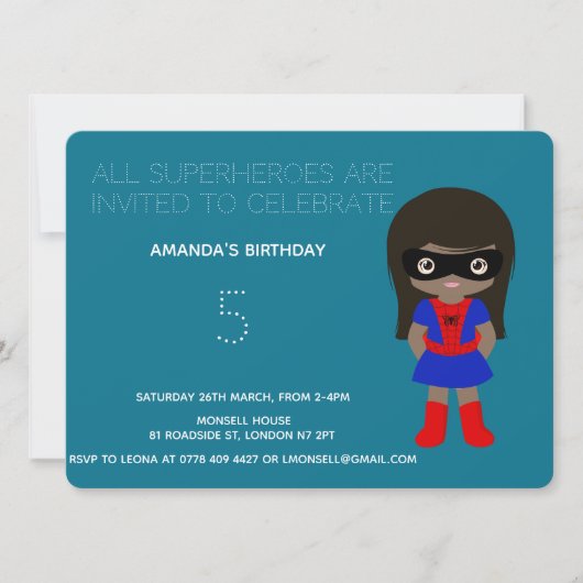 Invitation Superhero Enfants Filles Anniversaire Fête Invitat (Devant)