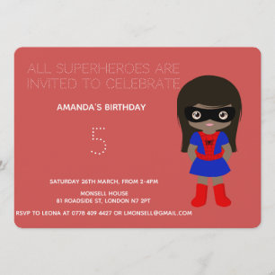 Invitation Superhero Enfants Filles Anniversaire Fête Invitat