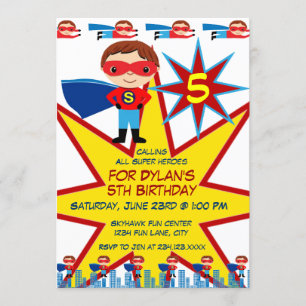 Invitation Superhero Enfants garçons Anniversaire Fête Invita