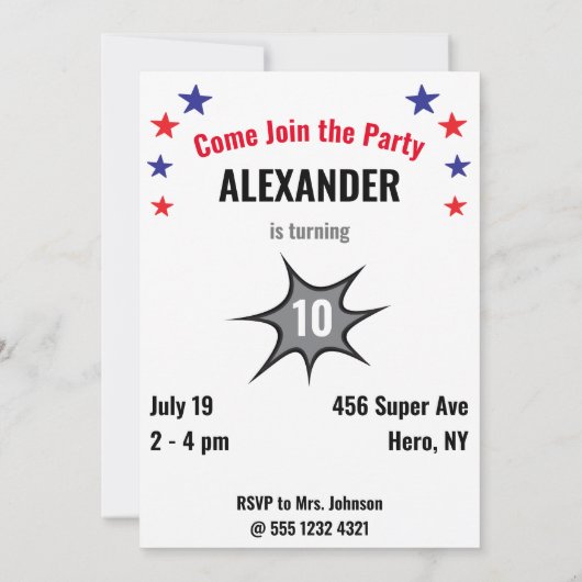 Invitation Superhero Extraordinaire unique garçon Fabuleux an (Dos)