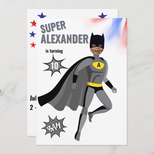 Invitation Superhero Extraordinaire unique garçon Fabuleux an (Devant / Derrière)