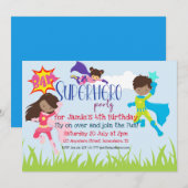 Invitation Superhero Fête d'anniversaire garçon/fille (Devant / Derrière)