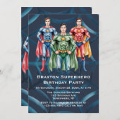 Invitation Superhero fête d'anniversaire pour les garçons (Devant / Derrière)