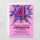 Invitation Superhero Girl's 4th Birthday (Devant)