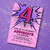 Invitation Superhero Girl's 4th Birthday