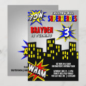 Invitation Superhero in the City Boys Birthday (Devant / Derrière)