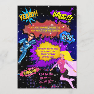 Invitation Superhero, Invitation Anniversaire Twin