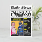 Invitation Superhero Joint Birthday Party Super Hero Photo (Debout devant)