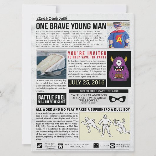 Invitation Superhero Newspaper - 6,5 x 8,75 (Dos)