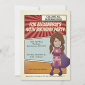 Invitation Superhero Old Comic Birthday Party (brunette) (Devant)