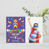 Invitation Superhero Party Photo Boys Blue Stars Super (Debout devant)