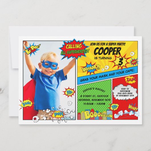 Invitation Superhero Party Super Hero Photo Anniversaire (Devant)