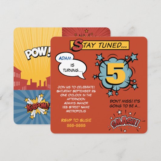 Invitation Superhero Smash ! (Devant / Derrière)