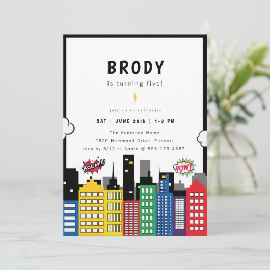 Invitation Superhero Thème Anniversaire (Debout devant)