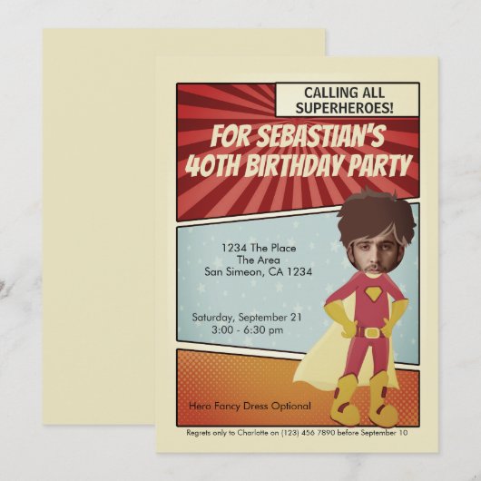 Invitation Superhero Vieux comique Nouveauté Anniversaire (Devant / Derrière)